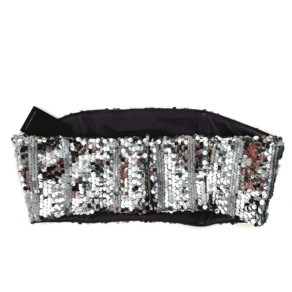 Michael Costello X Revolve Sequin Crop Top XL Strapless Disco Party Clubwear - Picture 2 of 6